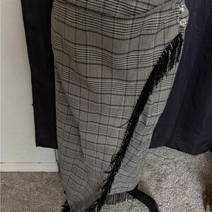 dylan Black and Gray Plaid Fringe Wrap Maxi Skirt
